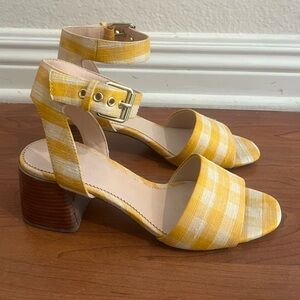 J Crew yellow Penny ankle strap sandal with block heel